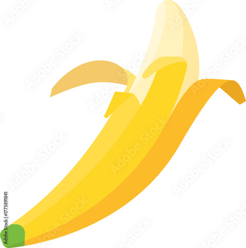 Bright Yellow Partially Peeled Banana Fruit Isolated Vector Illustration