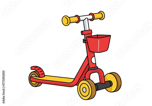 Cartoon Scooter with Basket and Three Wheels for Kids.