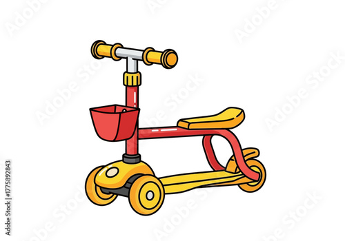 Colorful Childrens Scooter with Basket and Seat Three Wheels.