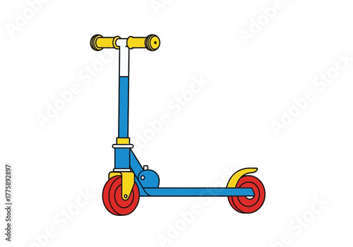 Colorful Cartoon Scooter with Red Wheels and Yellow Accents.