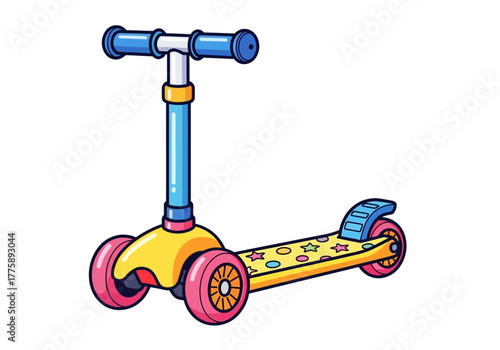 Colorful Three-Wheeled Scooter with Star Decorations for Kids.