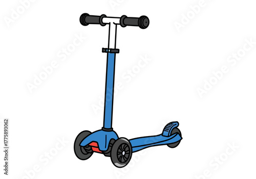 Blue Three-Wheeled Scooter with Black Handle Grips for Children.