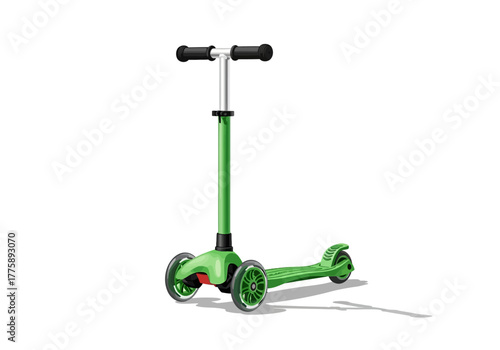 Green Three-Wheeled Kick Scooter with Black Handle Grips.