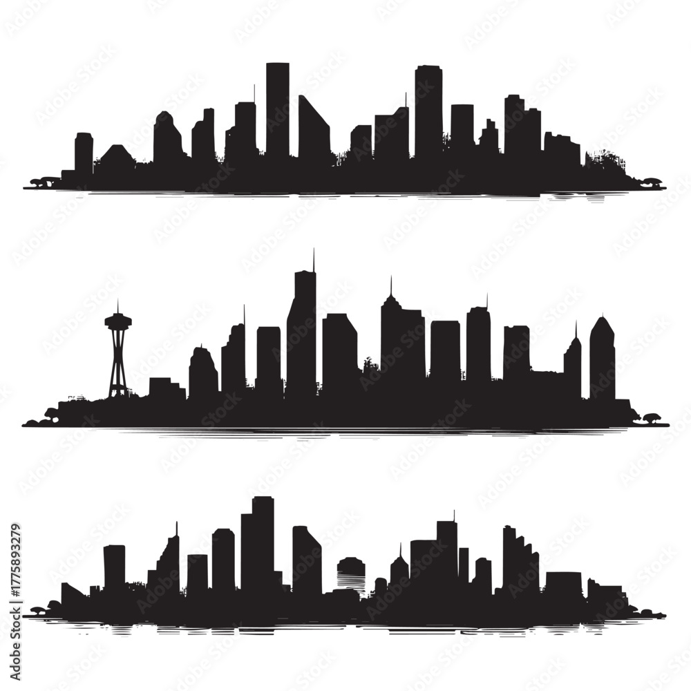 Fototapeta premium Houston skyline silhouette set isolated on white background