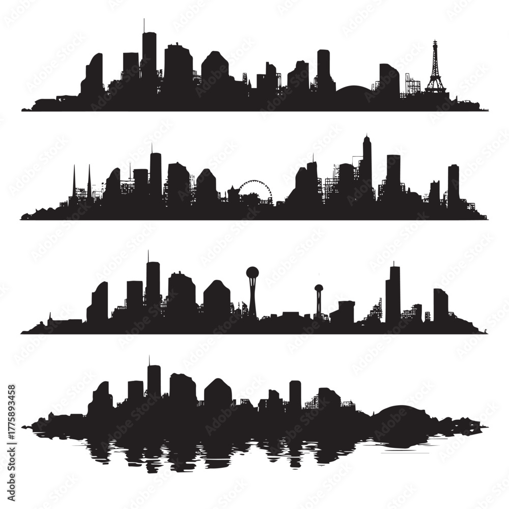 Fototapeta premium Houston skyline silhouette set isolated on white background