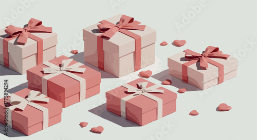 Vector Boxes Wrapped Ribbons Pastel Colors Isometric Light Gray Background Isolated