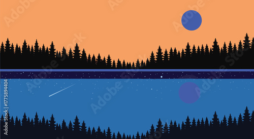 Day and night landscape vector illustration nature background art
