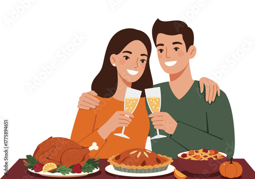Happy Couple Toasting Thanksgiving Dinner Celebration