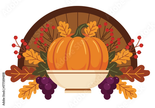Harvest Pumpkin Bowl Autumn Decoration Vector