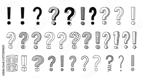 Question mark and exclamation point doodle vector illustration