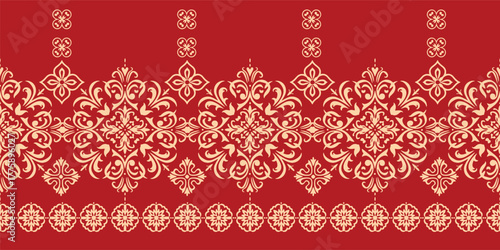 floral pattern vintage ethnic modern embroidery texture boho design vector illustration hand drawn pink flower motif branches leaves wallpaper seamless background border.	
