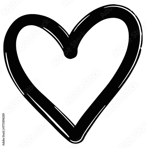 Hand drawn black heart outline isolated on transparent background, love and romance