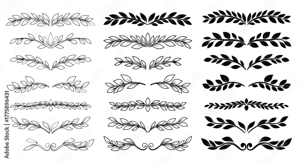 Fototapeta premium Vector laurel wreath divider floral design elements clip art set