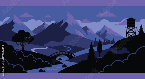 Vector landscape illustration mountain range scenic background art