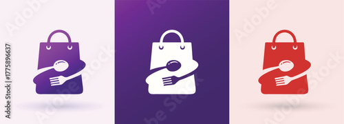  Shopping Bag Spoon Fork Food Retail Logo For Restaurant Brand Identity Modern Minimal Design Template

