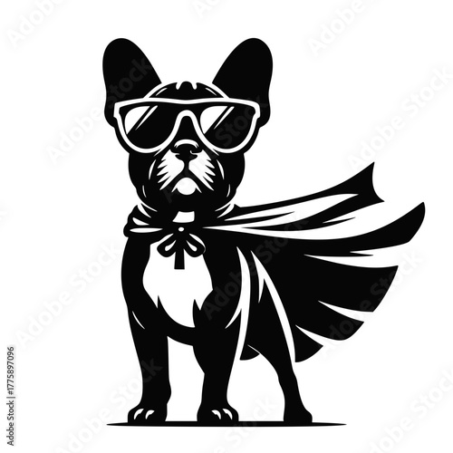 Superhero French Bulldog, Dog in Sunglasses with Cape