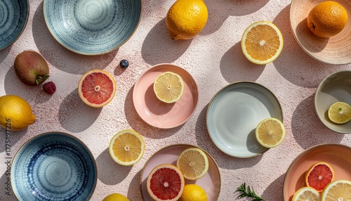pastel color tone set of fruit in dish and bolw