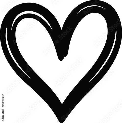 Black hand drawn heart shape outline on white background