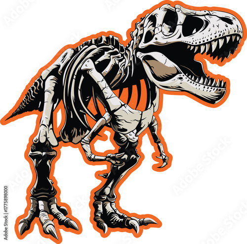 T-Rex Dinosaur Skeleton Illustration with Orange Outline – Vector Cartoon Design