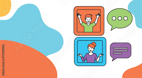 Illustration of online video conference call and virtual meeting