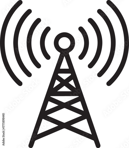 Radio tower with wireless signal waves icon