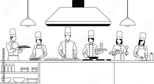 Professional kitchen staff team cooking food restaurant teamwork