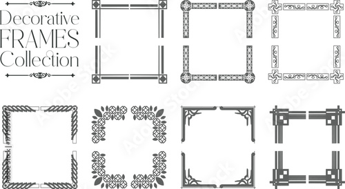 Vintage decorative frames and ornate borders set with retro rectangle frame collection, wedding templates, antique design elements, elegant ornamental vector art for decoration and layout,