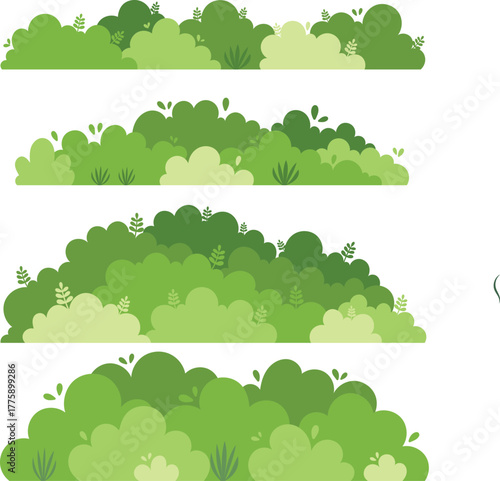 Stylized Green Bush and Hedge Landscape Elements Collection