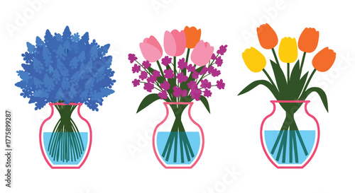 Colorful floral vector art flower bouquet vase tulips illustration