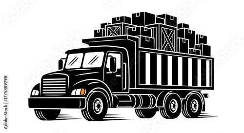 Large delivery truck loaded with many boxes, ready for transport