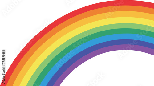 A vibrant, colorful rainbow arc spanning across a white background, showcasing all the colors of the spectrum.