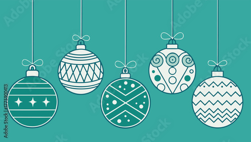 Colorful Christmas baubles hanging on a string, creating a festive and cheerful holiday decoration..eps