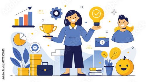 collection of business and finance illustrations, including charts, graphs, and currency symbols..eps