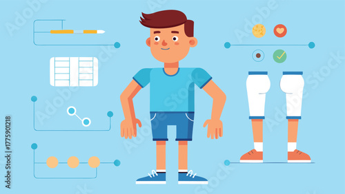 man showcasing multiple poses that emphasize different body parts for educational reference..eps