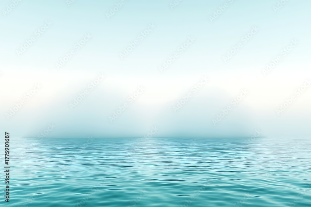 Obraz premium Tranquil Foggy Seascape with Soft Light over Calm Water and Subtle Island Silhouettes