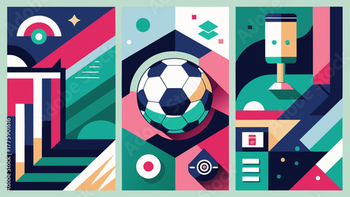 Set of customizable football poster templates showcasing different styles for team promotions and events.eps