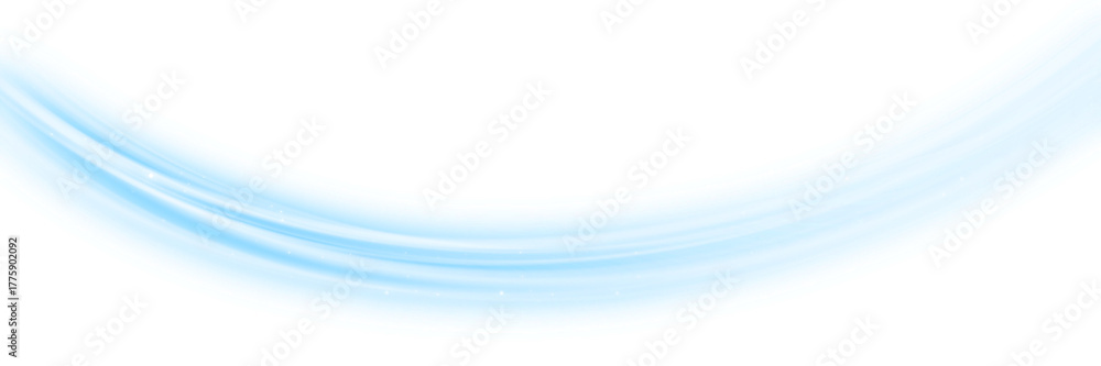 Fototapeta premium Abstract curved blue light trail with soft luminous glow on transparent background