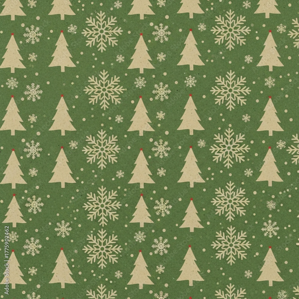Obraz premium Christmas wrapping paper with trees and snowflakes