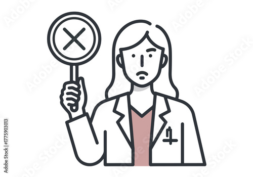 Doctor holding wrong sign disappointment expression medical professional incorrect answer symbol - Flat Vector Illustration. Colored vector illustration