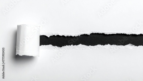 Torn White Paper Revealing Black Background Abstract Texture Detail Macro Shot Natural Lighting Studio Shot
