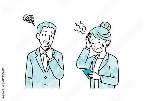 Stressed business people feeling overwhelmed and confused with problems and solutions - Flat Vector Illustration. Colored vector illustration
