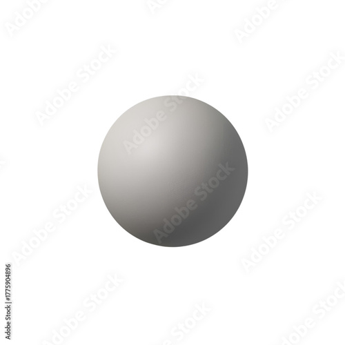 Minimalist 3D render of a grey sphere with soft shadows on a clean white background, representing a basic geometric shape