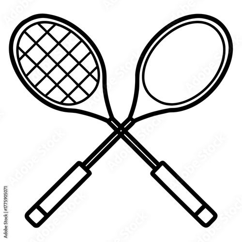 Crossed Tennis Rackets Outline Illustration Sporting Equipment Minimalist Design Concept Artwork