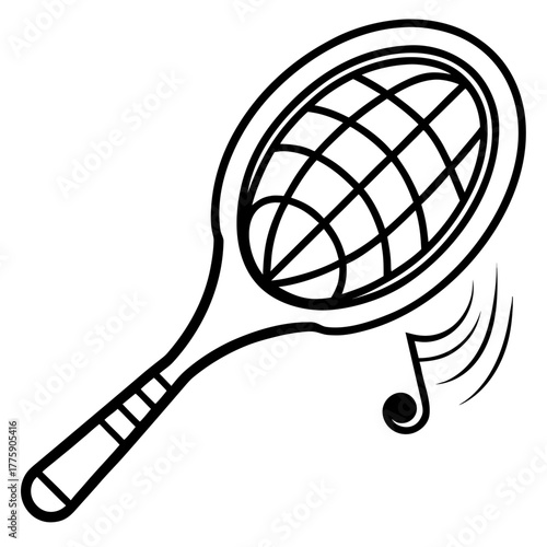 Tennis racket with globe strings and music note creates a sporty world sound