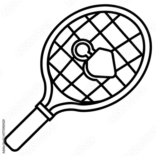 Tennis racket with price tag line art sporting equipment and retail concept