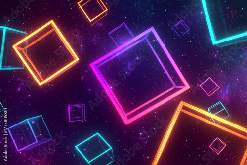 Neon shapes composition in virtual 3D space