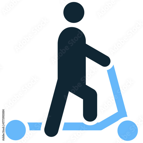 Scooter icon vector. Ideal for urban transport, mobility, and delivery service themes. This graphic represents a motorized two-wheeler for city travel or ride-share applications.