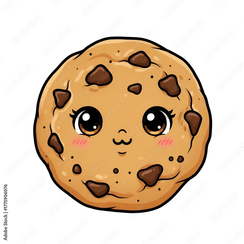 Fototapeta premium Cute Cartoon Big Chocolate Chip Cookie with Kind Face