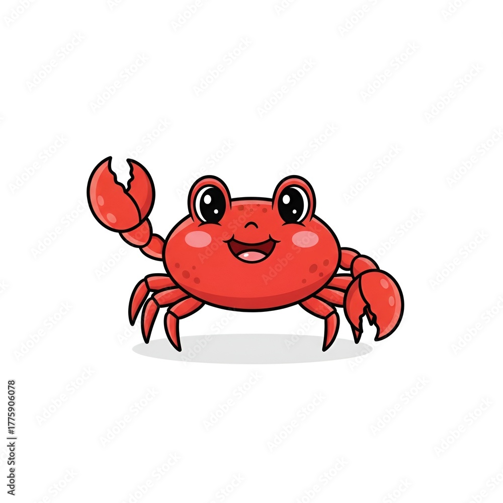 Fototapeta premium Cute Cartoon Red Crab Waving Hand