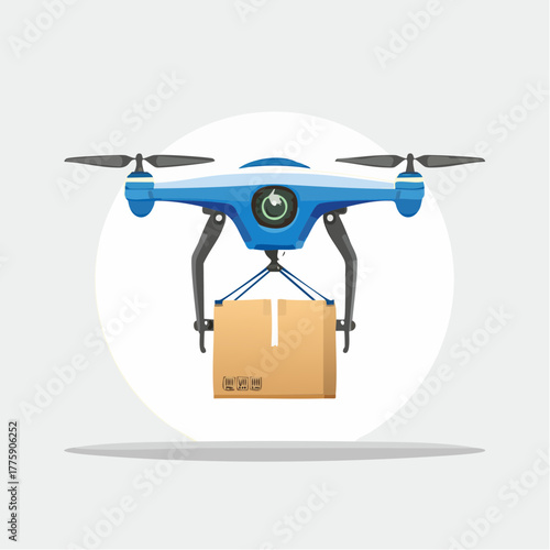 Blue Delivery Drone with Camera and Package.